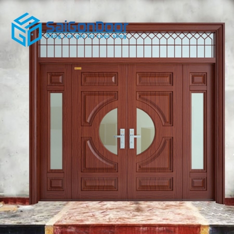 CỬA THÉP VÂN GỖ CHO CỬA CHÍNH