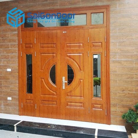 CỬA THÉP VÂN GỖ CHO CỬA CHÍNH