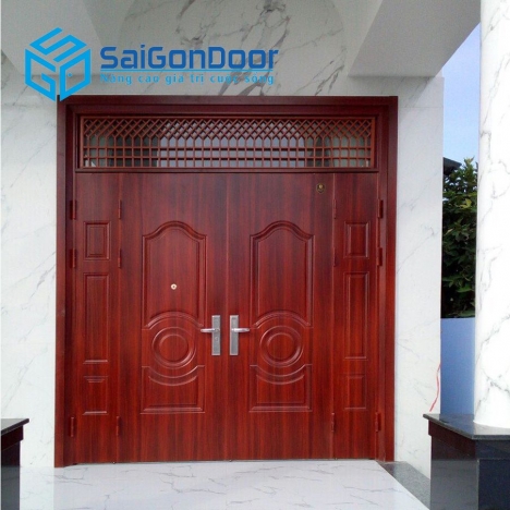 CỬA THÉP VÂN GỖ CHO CỬA CHÍNH