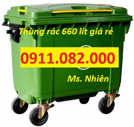Thùng rác 660 lít giá rẻ tại hậu giang- thùng rác 120L 240L xanh, cam, vàng- nắp kín- lh 0911082000