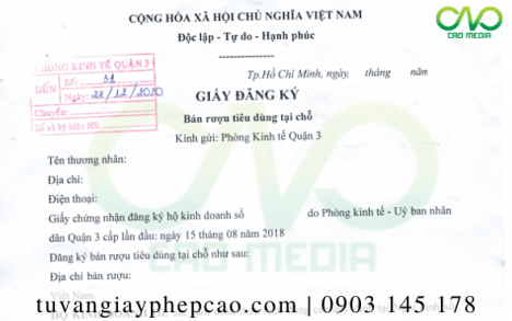 Đăng ký bán rượu tiêu dùng tại chỗ tại TP.Thủ Đức