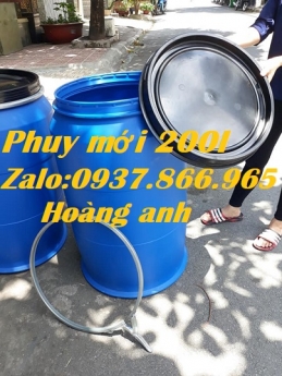Thùng nhựa màu xanh, phuy nhựa 220l nắp mởra hoàn toàn, phuy nhựa 220l nắp kín, sản xuất phuy nhựa