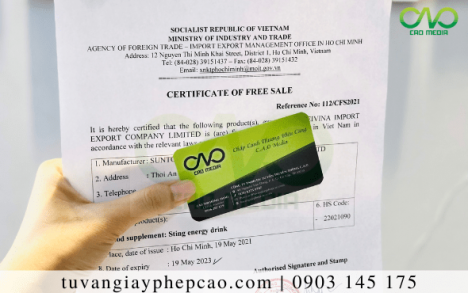 Giấy phép lưu hành tự do thịt heo ngâm xuất khẩu