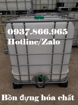 Bồn nhựa đựng nước cho công trình, tank nhựa có khung thép bao quanh, Bồn IBC cũ 1000l