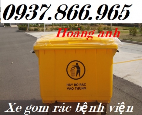 Giá thùng rác 660l có bánh xe, thùng rác công cộng, thùng rác tại trường học, xe đẩy rác nhựa