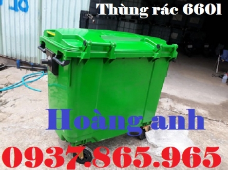 Giá thùng rác 660l có bánh xe, thùng rác công cộng, thùng rác tại trường học, xe đẩy rác nhựa