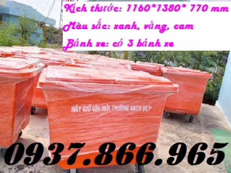 Giá thùng rác 660l có bánh xe, thùng rác công cộng, thùng rác tại trường học, xe đẩy rác nhựa