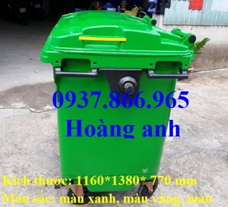 Giá thùng rác 660l có bánh xe, thùng rác công cộng, thùng rác tại trường học, xe đẩy rác nhựa