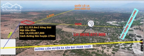 Bán 12,353m2 đất vườn hồng thái vuông đẹp mặt tiền 85m có thể tách đôi, cách lie6nnhuye65n 270m chỉ