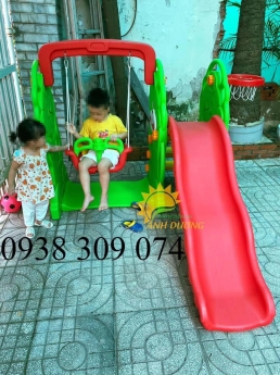 Cầu trượt con gấu, con voi bóng rổ xích đu cho bé