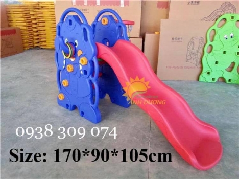 Cầu trượt con gấu, con voi bóng rổ xích đu cho bé