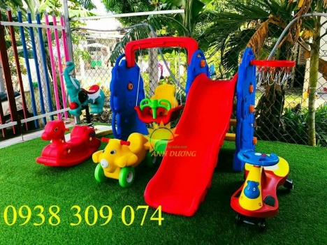 Cầu trượt con gấu, con voi bóng rổ xích đu cho bé