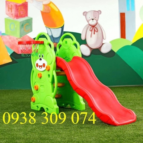 Cầu trượt con gấu, con voi bóng rổ xích đu cho bé