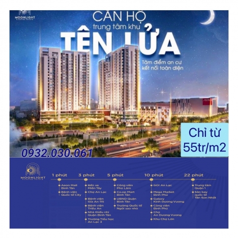 CHỈ 55TR/M2 TẠI MOONLIGHT CENTER POINT , TT 1%/THÁNG NGAY AEON BÌNH TÂN 0932030061