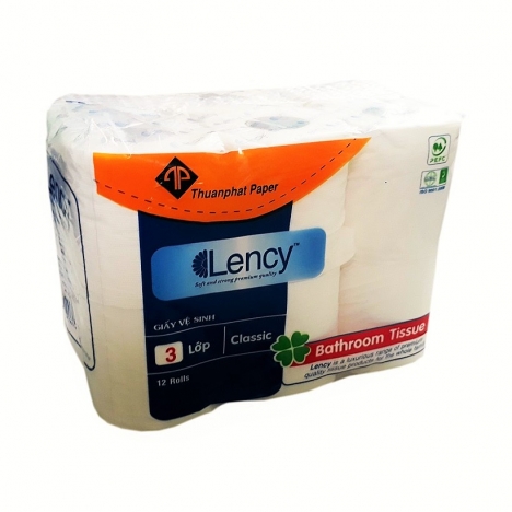 Giấy vệ sinh cao cấp 3 lớp Lency lốc 12 cuộn