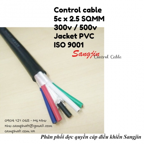 Cáp điều khiển Sangjin 5 lõi x 0.5mm/0.75mm/1.25mm/1.5mm/2.5mm không chống nhiễu