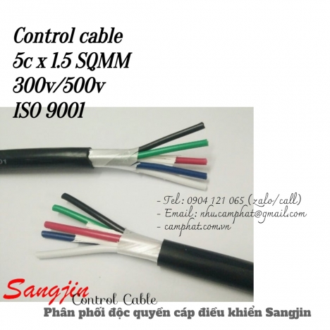 Cáp điều khiển Sangjin 5 lõi x 0.5mm/0.75mm/1.25mm/1.5mm/2.5mm không chống nhiễu