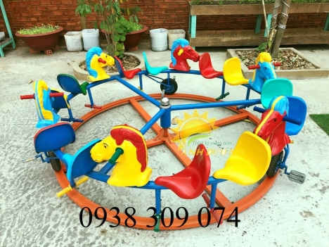 Đu quay ngựa 6 con 12 chỗ đạp xe trên đường ray