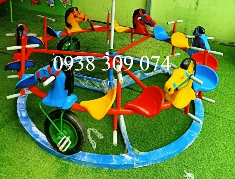 Đu quay ngựa 6 con 12 chỗ đạp xe trên đường ray