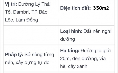 Bán đất nền biệt thự thổ cư tp Bảo Lộc