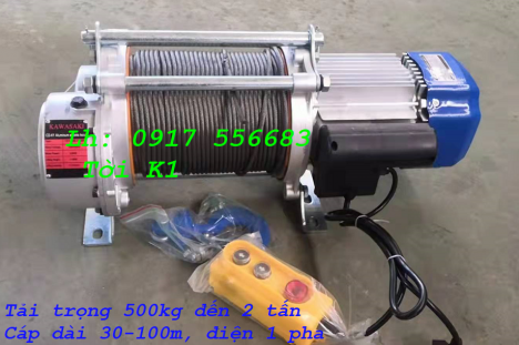 Tời điện đa năng K1 tải trọng 500kg, 750kg, 1 tấn, 1.5 tấn, 2 tấn cáp dài 30m, 100m dùng điện 1pha