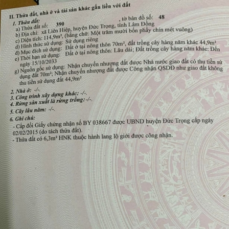Bán gấp đất 980 triệu 5x21m tại Liên Hiệp - Đức Trọng - Lâm Đồng