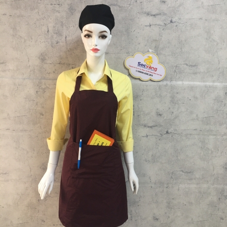 Tạp dề yếm chống thấm nước  màu đỏ đô -hình thật 100%