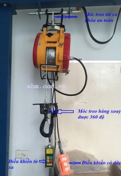 Tời điện 250kg - 500kg gồm (điều khiển có dây + điều khiển từ xa)