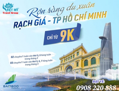 Bamboo ưu đãi vé bay từ Rạch Giá – TP.HCM chỉ từ 9K