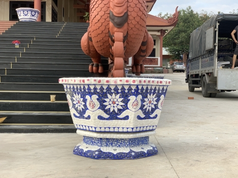 chậu hoa dán sành sứ Cơ sở chậu hoa Thế Sơn - chậu hoa dán sành sứ - chậu khảm sành - cẩn miễng