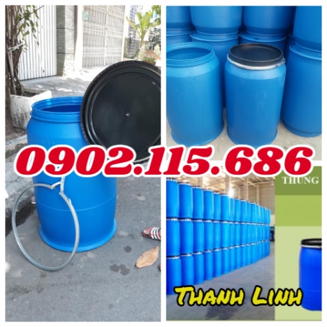 Thùng phuy nhựa nắp hở, phuy nhựa nắp hở 220 lít, thùng đựng hóa chất 220L, thùng phuy nhựa 200L, th