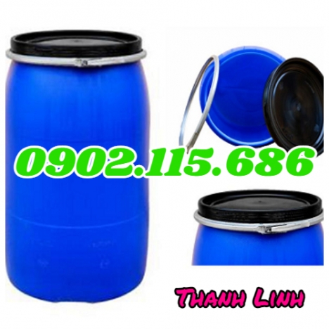 Thùng phuy nhựa nắp hở, phuy nhựa nắp hở 220 lít, thùng đựng hóa chất 220L, thùng phuy nhựa 200L, th