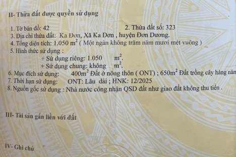 Bán Đất 1,65 Tỷ DT 1050m2 (21x53m) TC 400m Tỷ Ka Đơn - Đơn Dương - Lâm Đồng (Đất Ven Đà Lạt)