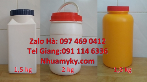 Hủ nhựa 2kg nắp garenty, Hủ nhựa 1kg nắp vặn. Hũ hóa chất giá rẻ. hũ hdpe giá rẻ Giá bán hũ 1.5kg hd
