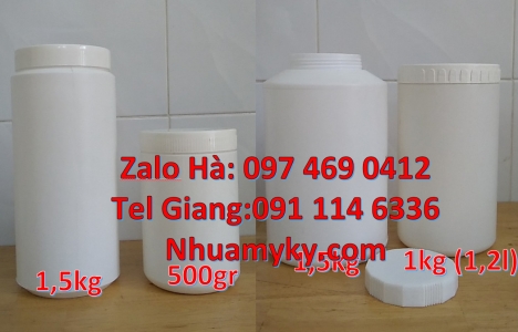Hủ nhựa 2kg nắp garenty, Hủ nhựa 1kg nắp vặn. Hũ hóa chất giá rẻ. hũ hdpe giá rẻ Giá bán hũ 1.5kg hd