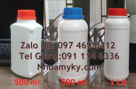 chai 500ml đựng nông dược, chai nhựa hdpe 1l trắng đục, chai đựng hóa chất, nơi bán chai hdpe Chai 1