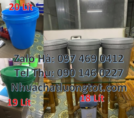 Vỏ thùng sơn 20 lít quai sắt, Xô nhựa 18 lít nắp chiết rót, Thùng nhựa 5 lít, xô nhựa 22 lí