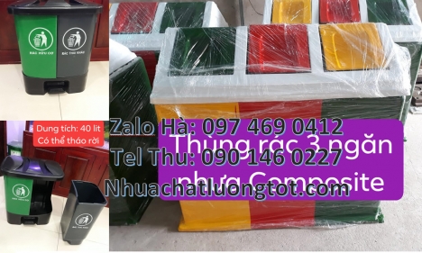 Thùng rác 2 ngăn bập bênh, Thùng rác 3 ngăn nắp lật, Thùng rác nhựa nắp lật bộ 3, Thùng rác 120l, 24