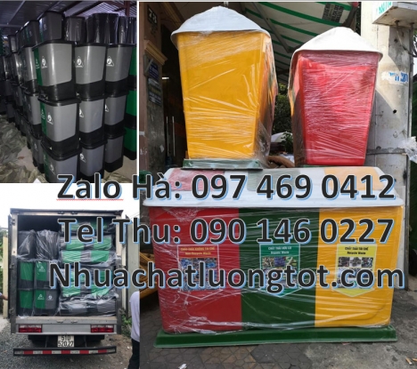 Thùng rác 2 ngăn bập bênh, Thùng rác 3 ngăn nắp lật, Thùng rác nhựa nắp lật bộ 3, Thùng rác 120l, 24