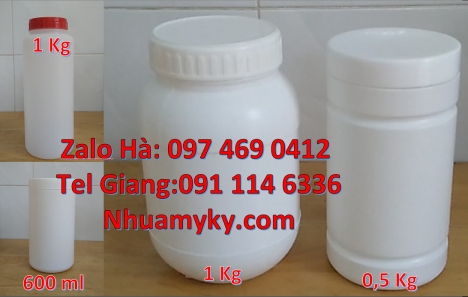 Hủ nhựa nắp vặn đựng hóa chất, hũ 500gr đựng thuốc sâu, Hủ nhựa 1.5 ký nắp vặn đựng mực in. Hủ n