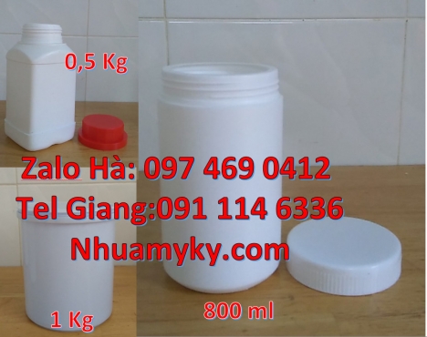 Hủ nhựa nắp vặn đựng hóa chất, hũ 500gr đựng thuốc sâu, Hủ nhựa 1.5 ký nắp vặn đựng mực in. Hủ n