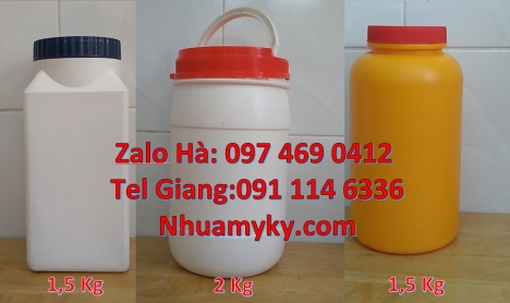 Hủ nhựa nắp vặn đựng hóa chất, hũ 500gr đựng thuốc sâu, Hủ nhựa 1.5 ký nắp vặn đựng mực in. Hủ n