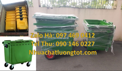 Xe rác nhựa hdpe Xe rác 660 lít hdpe, Xe gom rác công nghiệp, Xe thu gom rác 660l 1000l 3 bánh hơi,