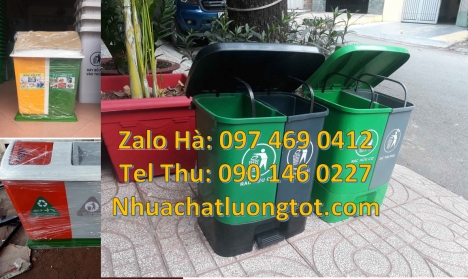 Thùng rác nhựa nắp lật bộ 3, Thùng rác 120l, 240l Thùng rác bập bênh, Thùng rác nhựa duy tân, thùng