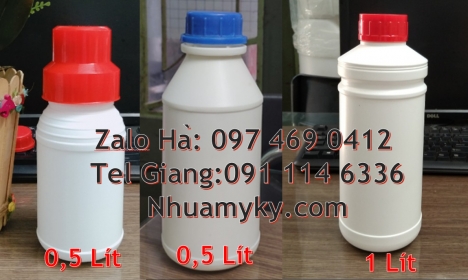 Chai 100 ml nắp vặn trong, Chai 250 ml hóa chất, Chai 1l đựng thuốc thủy sản, Chai nhựa tròn 500 ml,