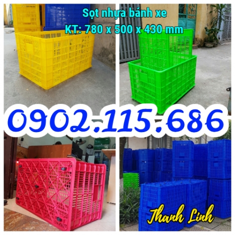 Sọt nhựa 5 bánh xe, sọt nhựa công nghiệp, sọt kéo hàng, thùng nhựa rỗng bánh xe, sọt nhựa đựng hàng