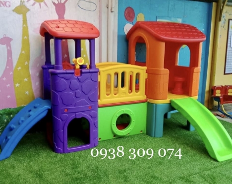 Bộ cầu trượt 2 khối, bộ cầu trượt 2 mái nhà