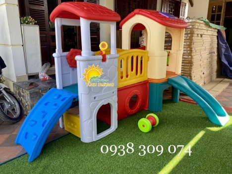 Bộ cầu trượt 2 khối, bộ cầu trượt 2 mái nhà