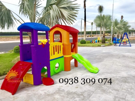 Bộ cầu trượt 2 khối, bộ cầu trượt 2 mái nhà