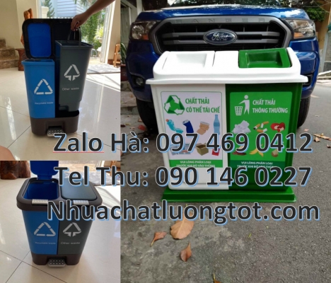 Thùng rác nhựa nắp lật bộ 3, Thùng rác 120l, 240l. Thùng rác bập bênh Thùng rác nhựa duy tân, thùng